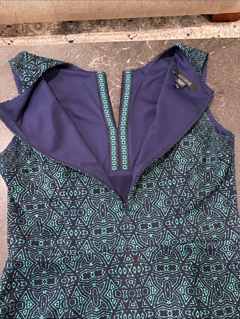 Adorne Size 12 Stretch Sleeveless Navy Teal Midi Sheath Dress - Picture 6 of 6